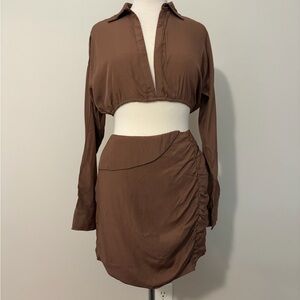 Elegant Brown Women's 2 piece top and skirt